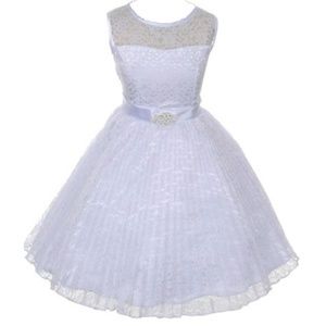 See through shoulder line lace girl dress 3527